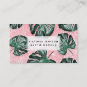 Carte De Visite Feuille de monstère verte moderne sur floral blanc (Devant)