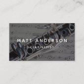 Carte De Visite Feuille de musique Clarinet noir et blanc Moderne (Devant)