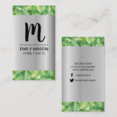 Carte De Visite Feuille de palme Argent Métallurgique Grain Trier (Devant / Derrière)