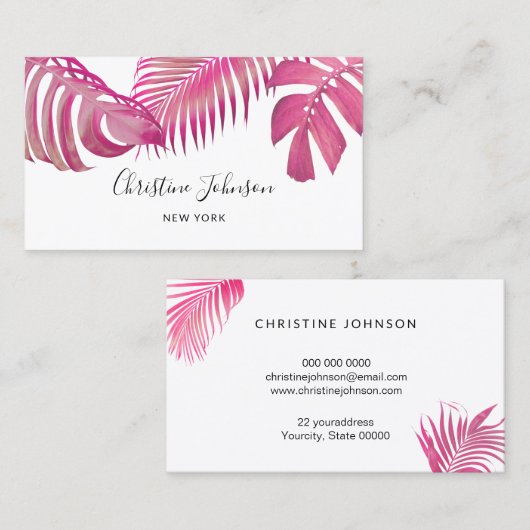 Carte De Visite feuille de palme rose (Devant / Derrière)