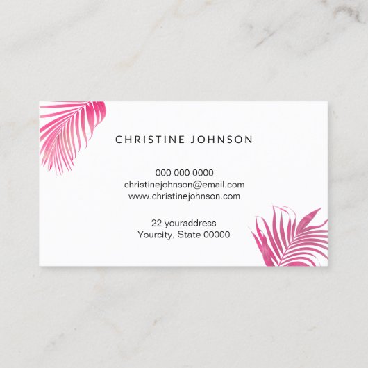 Carte De Visite feuille de palme rose (Dos)