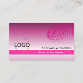Carte De Visite Feuille de palme rose violet avec logo élégant (Devant)