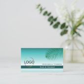 Carte De Visite Feuille de palme Turquoise Gradient avec logo mode (Debout devant)