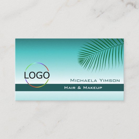 Carte De Visite Feuille de palme Turquoise Gradient avec logo mode (Devant)