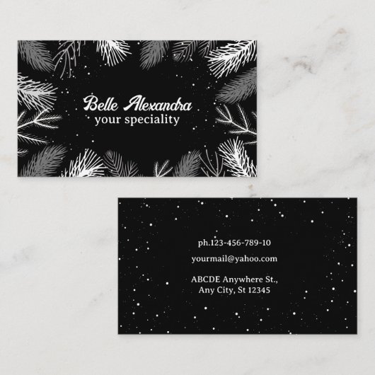 Carte de visite feuille de pin noir et blanc (Devant / Derrière)