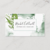 Carte De Visite Feuille de verdure aérée_Fleur blanche (Devant)