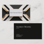 Carte De Visite Feuille d'or géométrique moderne noir et blanc (Devant / Derrière)