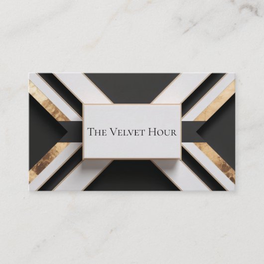 Carte De Visite Feuille d'or géométrique moderne noir et blanc (Devant)