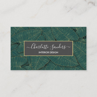 Carte de visite feuille d'or vert chic