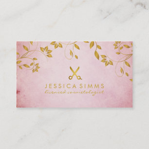 Carte De Visite feuille élégant chic d'or de styliste en coiffur