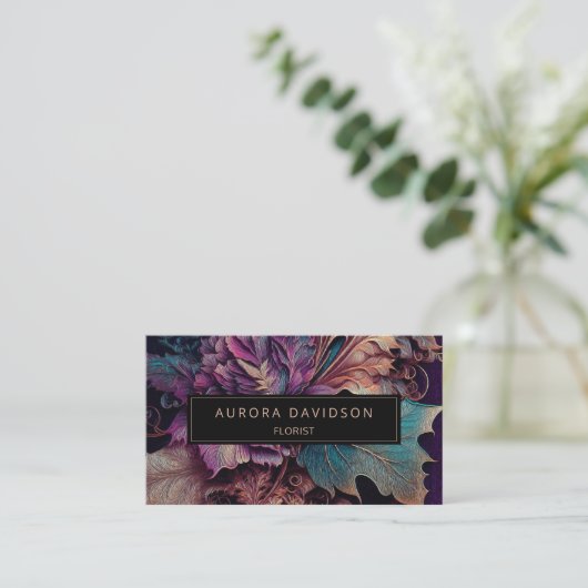 Carte De Visite Feuille florale moderne foncée (Debout devant)