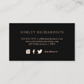 Carte De Visite Feuille rose noir d'or d'aquarelle et de Faux (Dos)