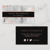 Carte De Visite Feuille rose noir d'or d'aquarelle et de Faux (Devant / Derrière)