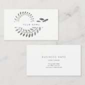 Carte De Visite Feuille Spirale Botanique Argent gris blanc (Devant / Derrière)