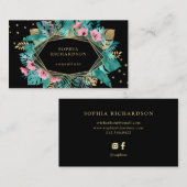 Carte De Visite Feuille tropical fascinant d'or sur le noir | (Devant / Derrière)