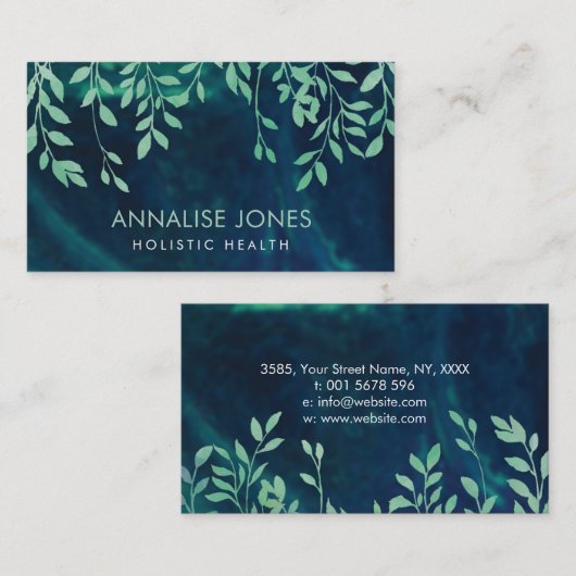 Carte De Visite Feuille turquoise translucide sur la texture (Devant / Derrière)
