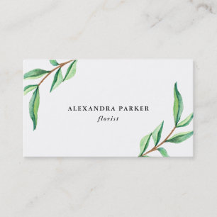 Carte De Visite Feuille vert d'aquarelle sur le blanc