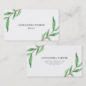 Carte De Visite Feuille vert d'aquarelle sur le blanc (Devant / Derrière)