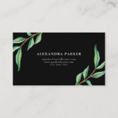 Carte De Visite Feuille vert d'aquarelle sur le noir (Dos)