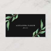 Carte De Visite Feuille vert d'aquarelle sur le noir (Devant)