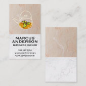 Carte De Visite Feuille verte de thé | Marbre blanc de mur de text (Devant / Derrière)