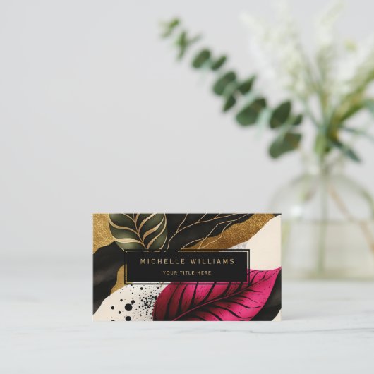 Carte De Visite Feuille verte or moderne Abstrait (Debout devant)