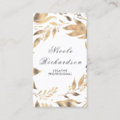 Carte De Visite Feuilles blanc et or Wreath Moderne Chic (Devant)