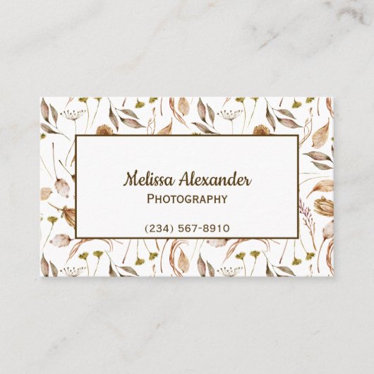 Carte De Visite Feuilles bohémiens avec code QR (Devant)