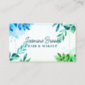 Carte De Visite Feuilles botaniques aquarelles sarcelle et vert (Devant)