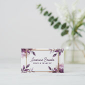 Carte De Visite Feuilles botaniques élégantes pourpre et or (Debout devant)