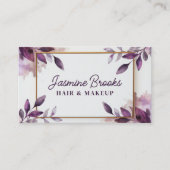 Carte De Visite Feuilles botaniques élégantes pourpre et or (Devant)