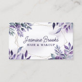 Carte De Visite Feuilles d'aquarelle géométrique violet et or (Devant)