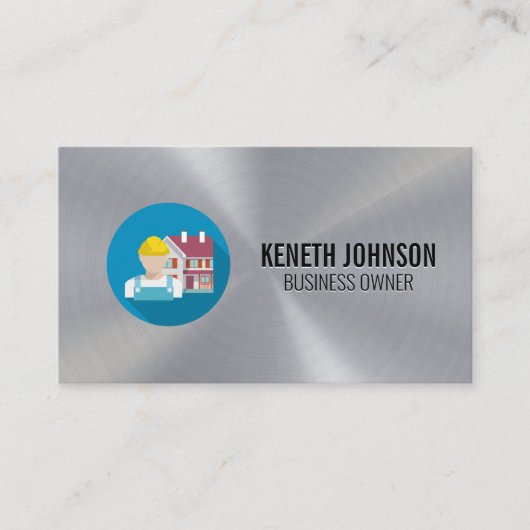 Carte De Visite Feuilles d'argent métallique des ouvriers du bâtim (Devant)