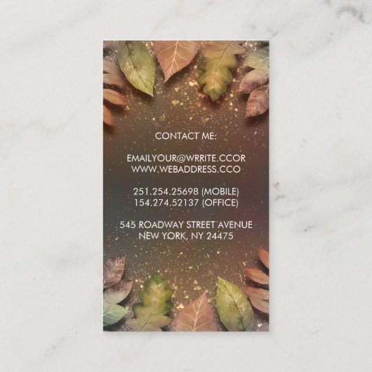 Carte De Visite Feuilles d'automne et Parties scintillant d'or bri (Dos)