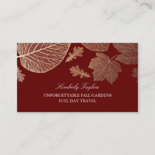 Carte De Visite Feuilles d'automne or et Bourgogne élégantes