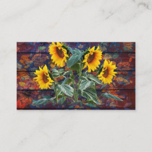 Carte De Visite Feuilles d'automne rustiques et tournesols