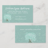 Carte De Visite Feuilles de coeur à la menthe Boho Floral et plume (Devant / Derrière)