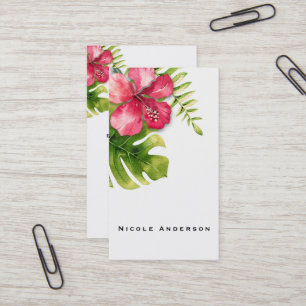 Carte De Visite Feuilles de fleurs tropicales blanches d'Hibiscus 