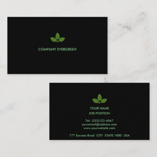 Carte De Visite Feuilles de la baie moderne en noir (Devant / Derrière)