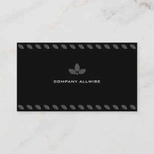 Carte De Visite Feuilles de Laurier Grises Modernes sur Fond Noir