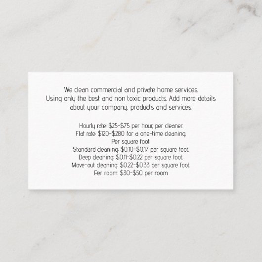 Carte De Visite Feuilles de lit de ménage (Dos)