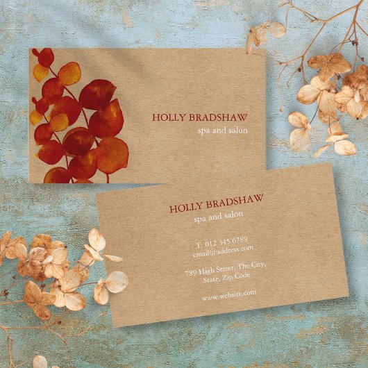 Carte De Visite Feuilles d'eucalyptus Terre de Sienne Brûlée Kraft
