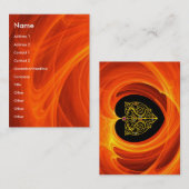 CARTE DE VISITE FEUILLES D'OR DANS LES CHALEINES FRACTALES ORANGE (Devant / Derrière)