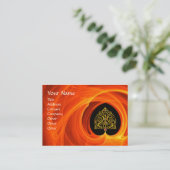 CARTE DE VISITE FEUILLES D'OR DANS LES CHALEINES FRACTALES ORANGE (Debout devant)