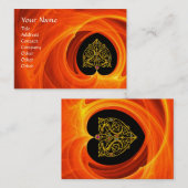 CARTE DE VISITE FEUILLES D'OR DANS LES CHALEINES FRACTALES ORANGE (Devant / Derrière)