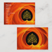 CARTE DE VISITE FEUILLES D'OR DANS LES CHALEINES FRACTALES ORANGE (Devant / Derrière)