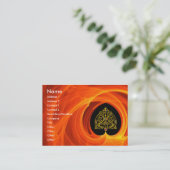 CARTE DE VISITE FEUILLES D'OR DANS LES CHALEINES FRACTALES ORANGE (Debout devant)