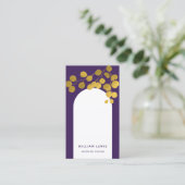 Carte De Visite Feuilles d'or violet Arch moderne QR Code (Debout devant)
