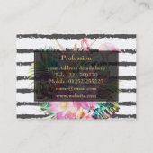 Carte De Visite feuilles floraux tropicaux et rayures de flamants  (Dos)