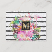 Carte De Visite feuilles floraux tropicaux et rayures de flamants  (Devant)